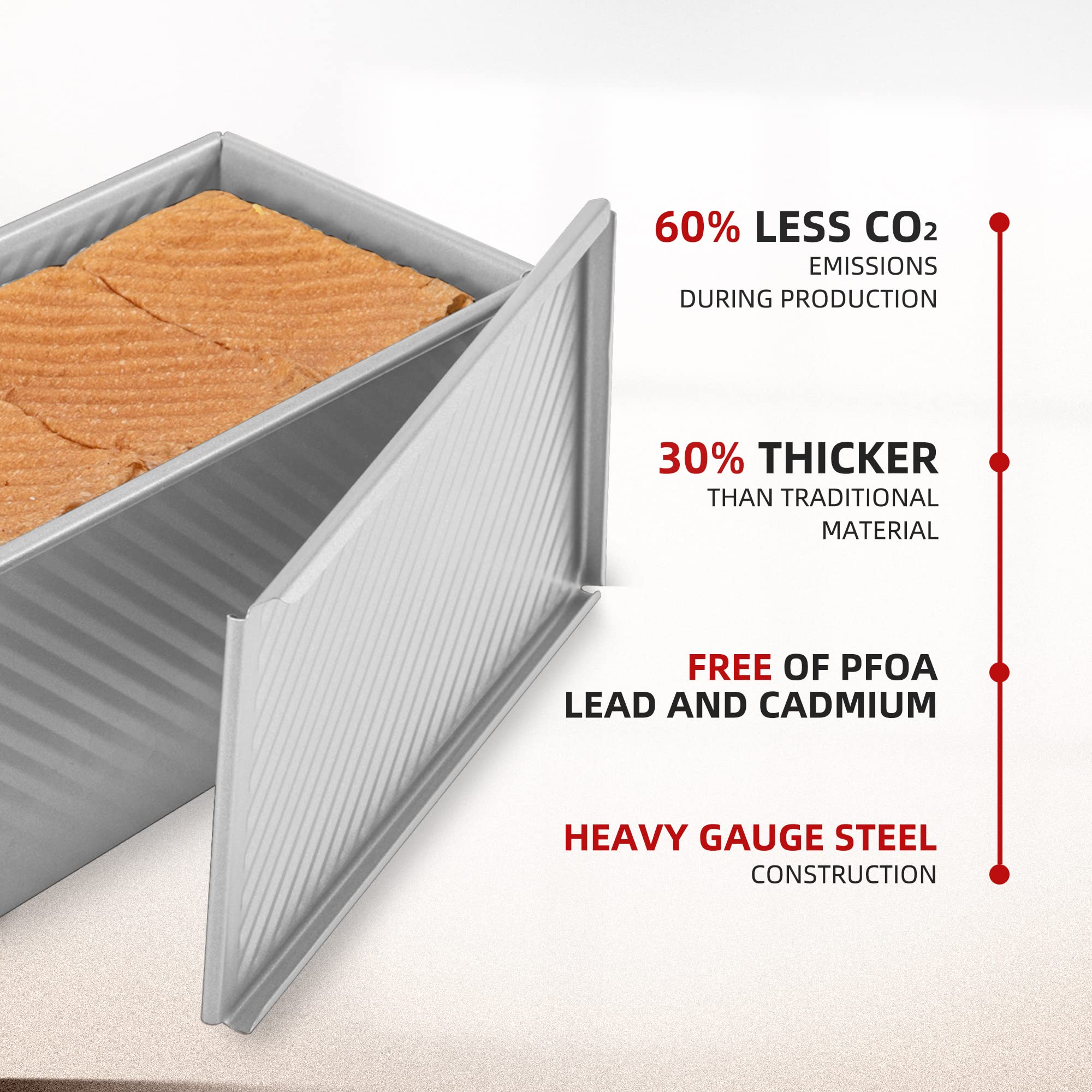 Kitessensu Pullman Loaf Pan With Lid, 1 Lb Dough Capacity Non-Stick Bakeware For Baking Bread, Carbon Steel Corrugated Bread Toa